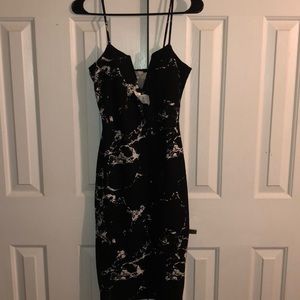 Black and White Marble V cut bodycon dress